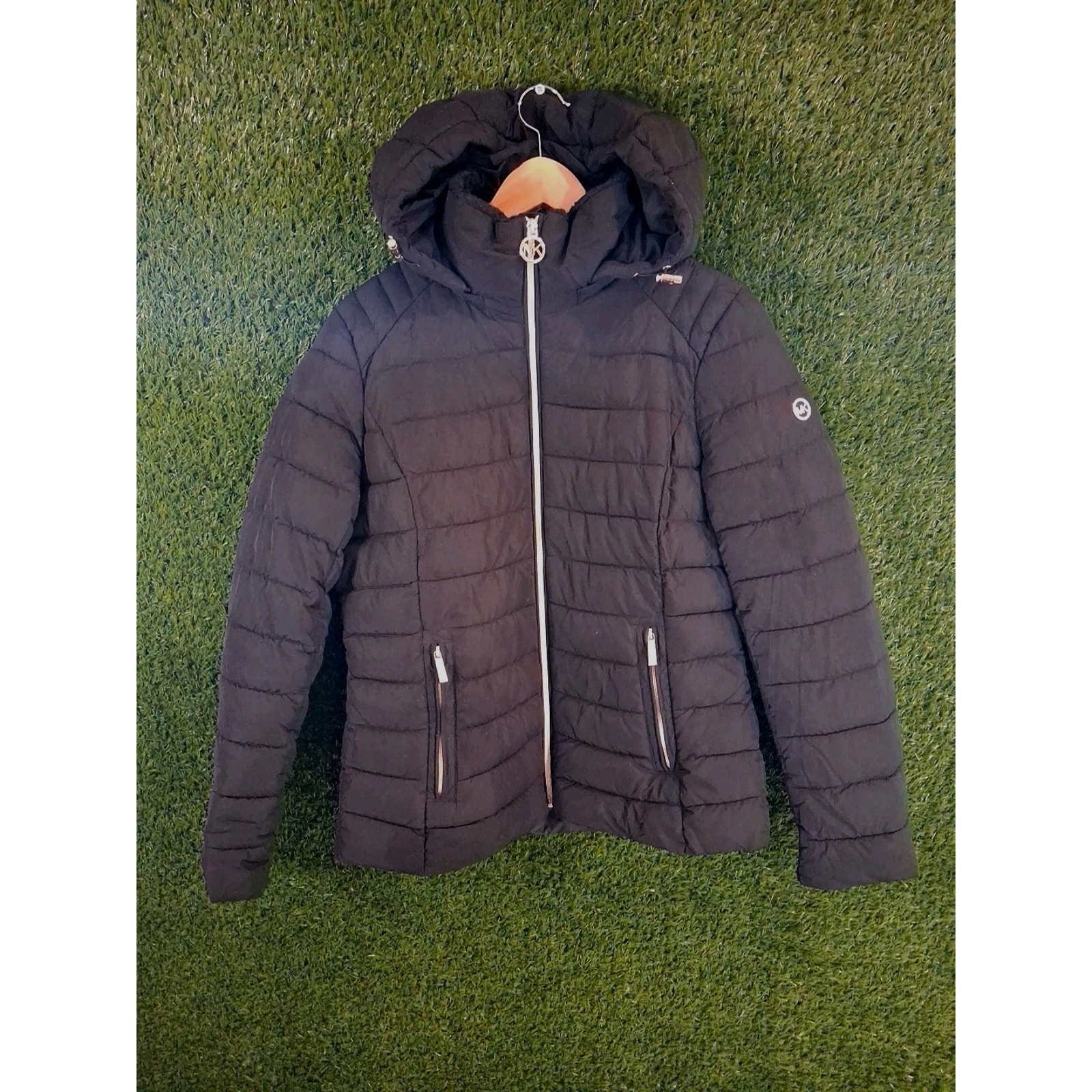 Michael Michael Kors Women's Black Puffer Jacket Coat Hooded Medium Rn79675